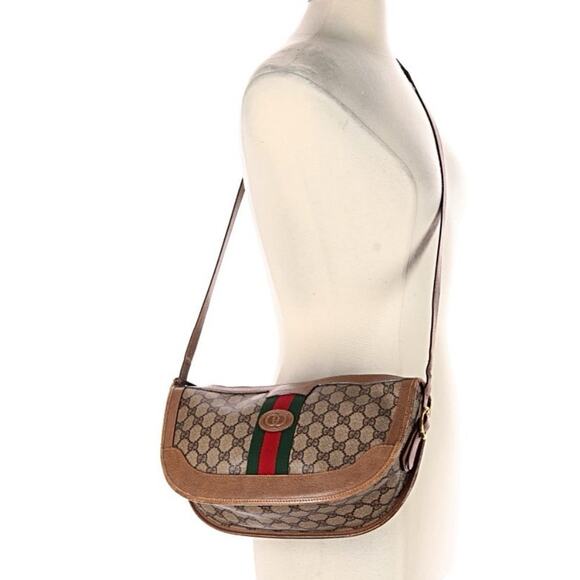 AUTH GUCCI Vintage GG SUPREME MONOGRAM WEB NEO CANVAS LEATHER CROSSBODY BAG - Picture 1 of 14